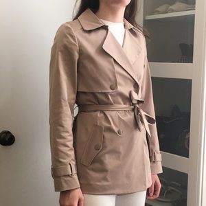 Cremieux Beige Short Tie-Waist Trench Coat